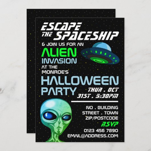 Alien Invasion Theme, Escape Room, Halloween Party Kaart (Voorkant / Achterkant)