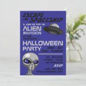 Alien Invasion Theme, Escape Room, Halloween Party Kaart (Staand voorkant)