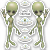 Alien Invasion Vliegende Schotel Ruimte UFO Sticker (Voorkant)