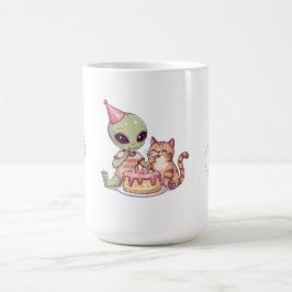 Alien kat verjaardagsfeestje cartoon koffiemok