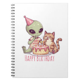 Alien kat verjaardagsfeestje cartoon notitieboek