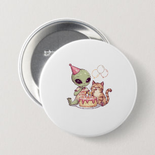 Alien kat verjaardagsfeestje cartoon ronde button 7,6 cm