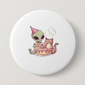 Alien kat verjaardagsfeestje cartoon ronde button 7,6 cm (Voorkant)