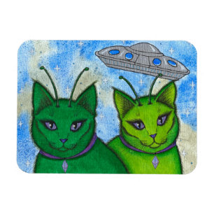Alien Katten UFO Ruimte Fantasie Kat Kunst Magneet