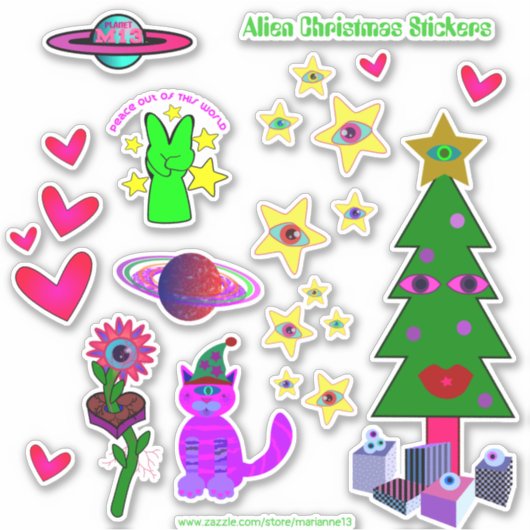 Alien-Kerst stickers (Voorkant)