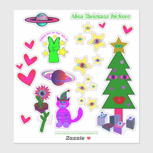 Alien-Kerst stickers (Vel)
