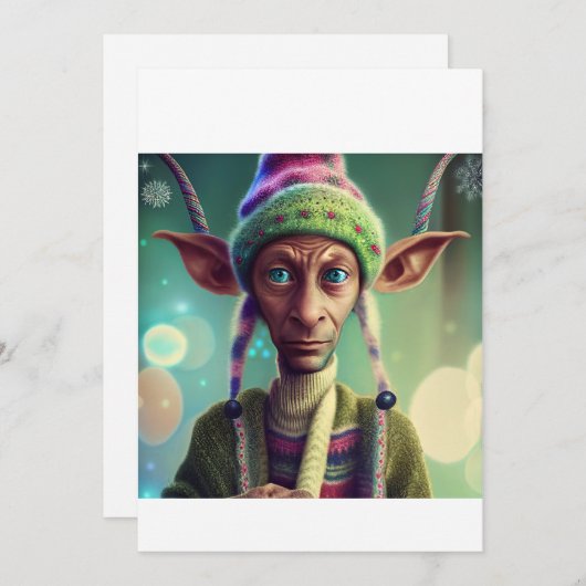 Alien Kerstmis Elf Gift. T-shirt Feestdagenkaart (Voorkant / Achterkant)