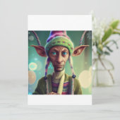 Alien Kerstmis Elf Gift. T-shirt Feestdagenkaart (Staand voorkant)