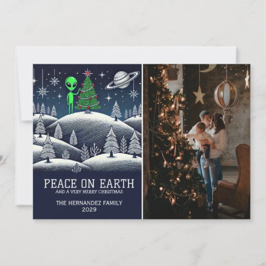 Alien Kerstmis Feestdagenkaart (Voorkant)