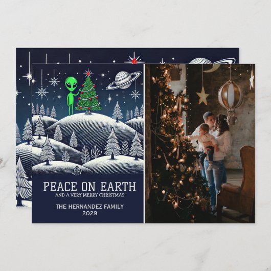 Alien Kerstmis Feestdagenkaart (Voorkant / Achterkant)