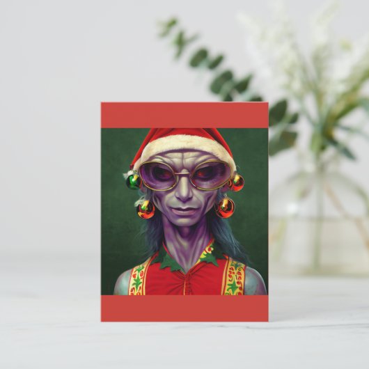 Alien Kerstmis Hippie Elf Gift. T-shirt Briefkaart (Staand voorkant)