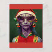 Alien Kerstmis Hippie Elf Gift. T-shirt Briefkaart (Voorkant)