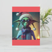 Alien Kerstmis Hippie Elf Gift. T-shirt Feestdagenkaart (Staand voorkant)