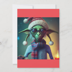 Alien Kerstmis Hippie Elf Gift. T-shirt Feestdagenkaart