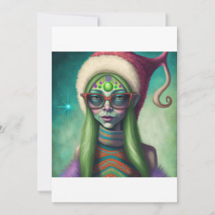 Alien Kerstmis Hippie Elf Gift. T-shirt Feestdagenkaart