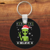 Alien Kersttrui Geloof Grappige Xmas Alien S Sleutelhanger (Voorkant)