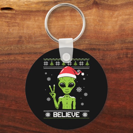 Alien Kersttrui Geloof Grappige Xmas Alien S Sleutelhanger (Voorkant)