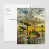 Alien kijkt naar een luchtwagen aan de hemel briefkaart (Voorkant / Achterkant)