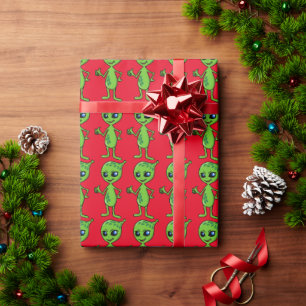 ALIEN KLEINE GROENE MAN CHRISTMAS Wrapppapier Cadeaupapier