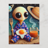 Alien koffie en eieren briefkaart (Voorkant)