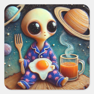 Alien koffie en eieren vierkante sticker