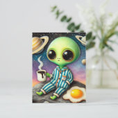 Alien koffie met ei briefkaart (Staand voorkant)