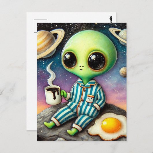 Alien koffie met ei briefkaart (Voorkant / Achterkant)