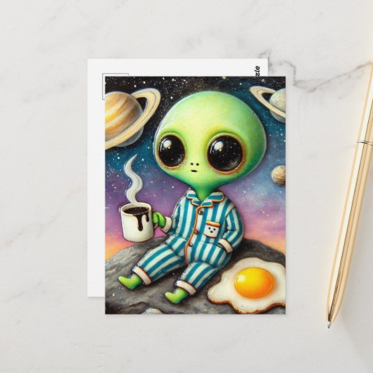 Alien koffie met ei briefkaart (Voorkant / Achterkant in situ)