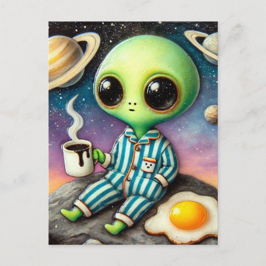 Alien koffie met ei briefkaart (Voorkant)