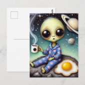 Alien koffie met ei en koffie briefkaart (Voorkant / Achterkant)