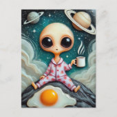 Alien koffie met ei en koffie zit op de rots briefkaart (Voorkant)