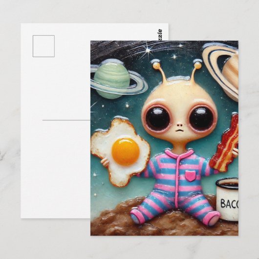 Alien koffie met spek en eieren briefkaart (Voorkant / Achterkant)