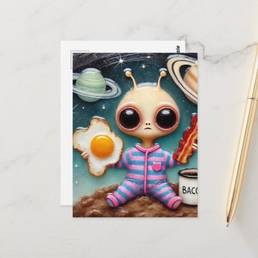 Alien koffie met spek en eieren briefkaart (Voorkant / Achterkant in situ)