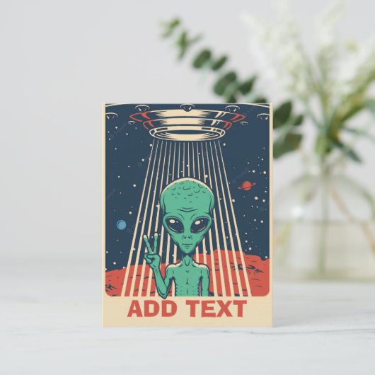 Alien komisch, geef tekst Briefkaart uit (Staand voorkant)