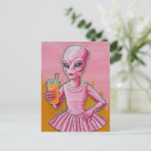Alien Lady in Roze met Oranje Juice Briefkaart (Staand voorkant)