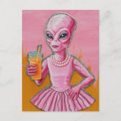 Alien Lady in Roze met Oranje Juice Briefkaart (Voorkant)