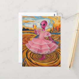 Alien Lady in Roze met Oranje Juice Briefkaart