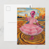 Alien Lady in Roze met Oranje Juice Briefkaart (Voorkant / Achterkant)