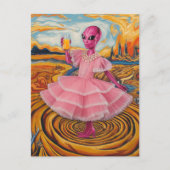 Alien Lady in Roze met Oranje Juice Briefkaart (Voorkant)