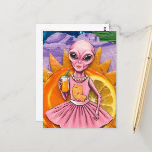 Alien Lady in Roze Met Sinaasappel Juice Oranje Zo Briefkaart