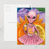Alien Lady in Roze Met Sinaasappel Juice Oranje Zo Briefkaart (Voorkant / Achterkant)