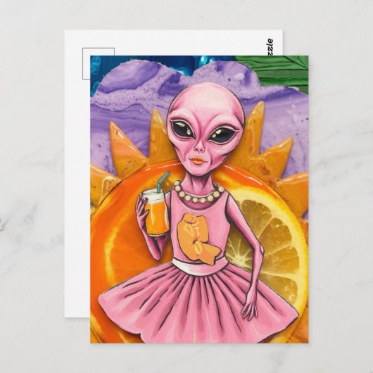 Alien Lady in Roze Met Sinaasappel Juice Oranje Zo Briefkaart (Voorkant / Achterkant)
