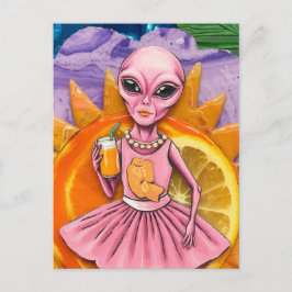 Alien Lady in Roze Met Sinaasappel Juice Oranje Zo Briefkaart