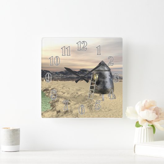 Alien Lander Vierkante Klok (Huis)