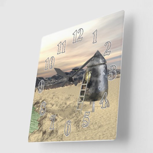 Alien Lander Vierkante Klok (Hoek)