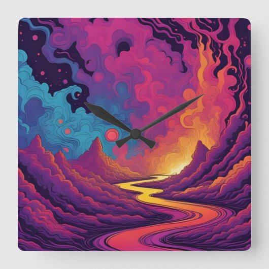 Alien Lands Vierkante Klok (Voorkant)