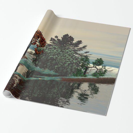 ALIEN LANDSCAPE,TREES,LAGOON HYPERION Sci Fi Cadeaupapier (Uitgerold)