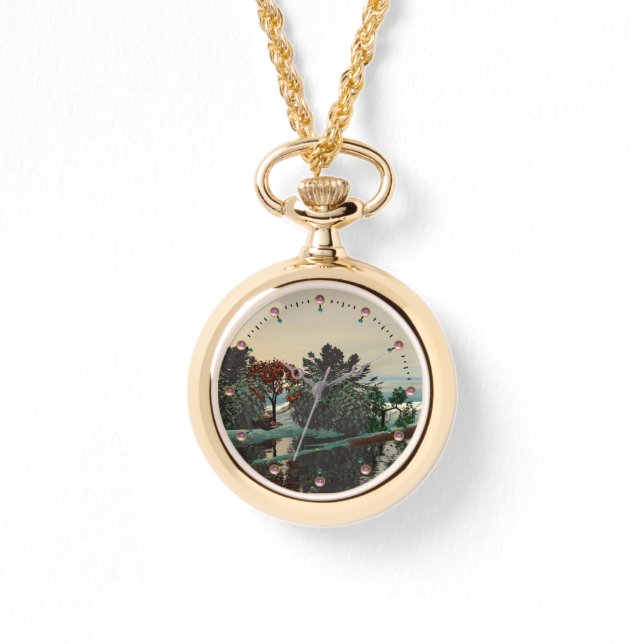 ALIEN LANDSCAPE,TREES,LAGOON HYPERION Sci Fi Horloge (Voorkant)