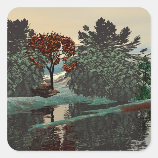 ALIEN LANDSCAPE,TREES,LAGOON HYPERION Sci Fi Vierkante Sticker (Voorkant)