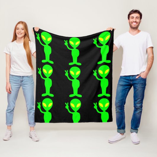 ALIEN LITTLE GREEN MAN BLANKET FLEECE DEKEN (In situ)